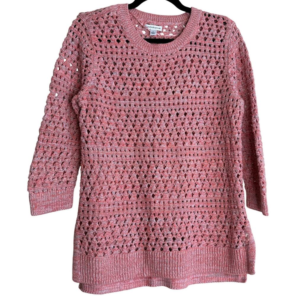 Croft & Barrow Sweater Top Women Large Pink Cotton Open Knit Pullover cozy